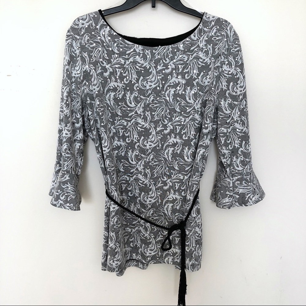 Connected Apparel Bell Sleeves Grey Blouse